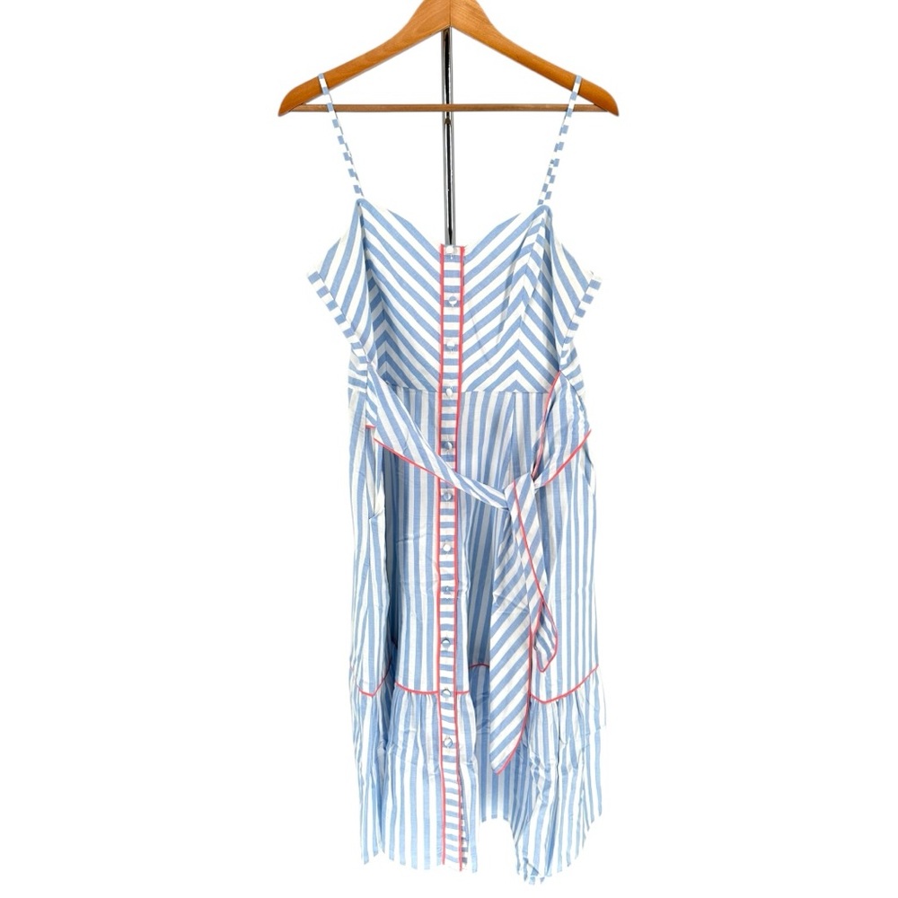 Eliza J Blue White Striped Belted Fit & Flare Midi Dress size 14
